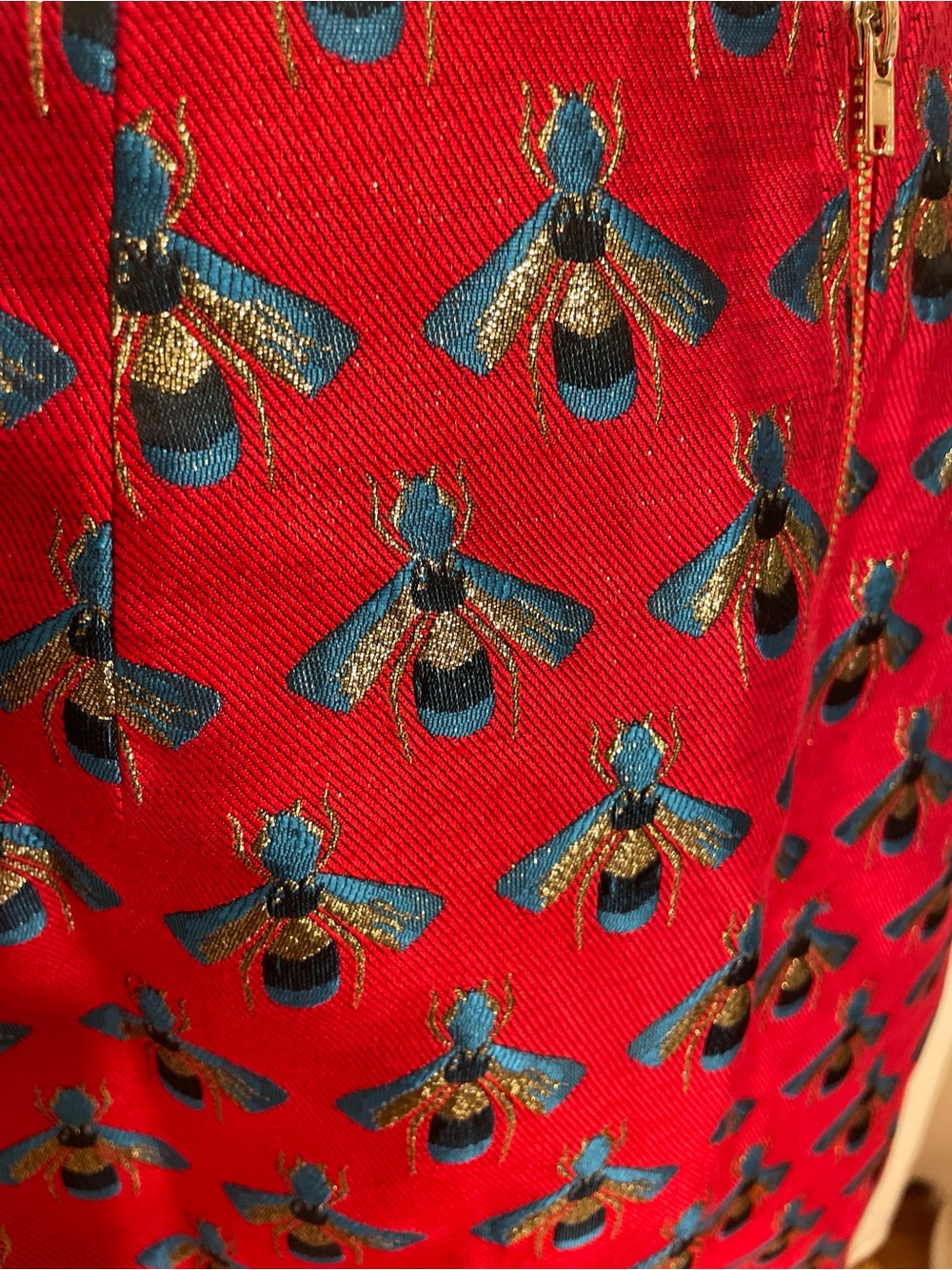 Louche Red Bee-Embroidered Skirt Sz 12 maximalism queen bee